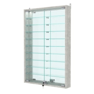 Витрина настенная с регулировочными полками №2-8АУ-РЕГ с зеркалом и с подсветкой, Метрополитан Грей