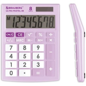 Калькулятор настольный BRAUBERG ULTRA PASTEL-08-PR, КОМПАКТНЫЙ (154x115 мм), 8 разрядов, двойное питание, СИРЕНЕВЫЙ, 250516