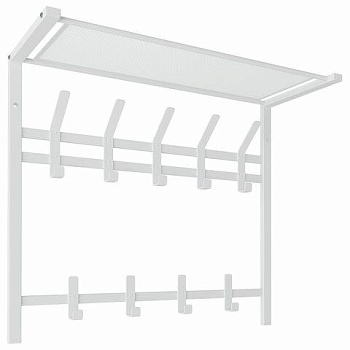 Вешалка настенная с полкой 2 яруса "Торонто-22", 585х670х270 мм, 9 крючков, металл, белая, ВСПТ22 Б