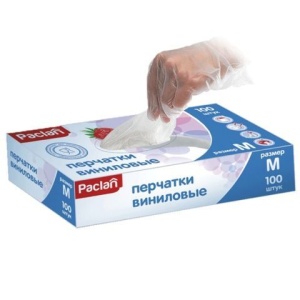 Перчатки виниловые, КОМПЛЕКТ 50 пар (100 шт.), неопудренные, размер M (средний), белые, PACLAN