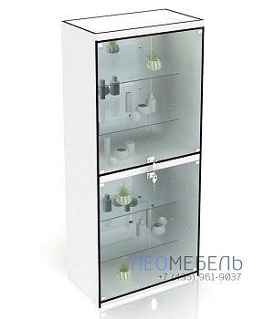 В-406-З Витрина  задняя стенка ЗЕРКАЛО цвет Белый с черной кромкой