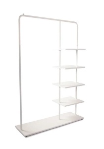 Вешалка напольная Отрада с пятью полками для одежды и обуви из ЛДСП, 1000х330х1500Н, белая/белая