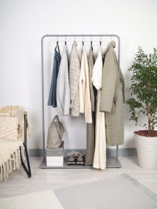 Вешалка напольная Отрада с полкой для обуви из ЛДСП, 920х330х1500H, серый/серый