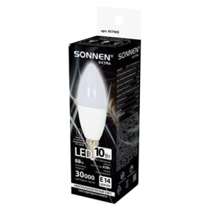 Лампа светодиодная SONNEN EXTRA, 10 (85) Вт, Е14, свеча, нейтральный белый, 30000 ч, LED C37-10W-4000-Е14, 457905