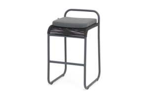 "Ането" стул барный плетеный из роупа, каркас алюминий темно-серый (RAL7024) муар, роуп темно-серый круглый, ткань темно-серая 027цвет Темно-серый