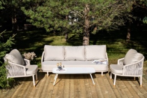 "Верона" лаунж-зона 5-местная плетеная из роупа (веревки), каркас алюминиевый белый, роуп бежевыйцвет Бежевый