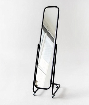 5МS-03K(черный муар) Зеркало напольн. с изм. угла на колёсах 350х500х1600Н, зерк. полотно 1400х250мм