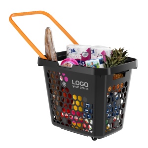 Корзина-тележка пластиковая TECHNO XL, 80 литров, черная, ручка оранжевая