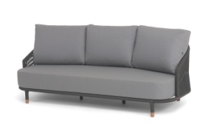 "Верона" диван 3-местный плетеный из роупа, каркас алюминий темно-серый (RAL7024) муар, роуп темно-серый круглый, ткань Mossle сераяцвет серый Mossle