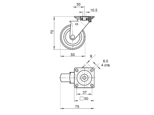 Опора колёсная D50, подшипник, сталь, на площадке (мягкий ход)