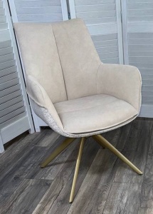 Стул ПОНТУС (PONTUS) 360 град, цвет КРЕМОВЫЙ (RIELY-111/PRESENT-120)/ ШАМПАНЬ каркас, ®DISAUR
