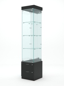 Витрина стеклянная "ХРУСТАЛЬ" №4 (с дверкой, задняя стенка - зеркало), Черный