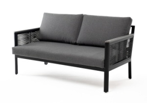 "Сан Ремо" диван 2-местный плетеный из роупа, каркас алюминий темно-серый, роуп серый, ткань сераяцвет Серый