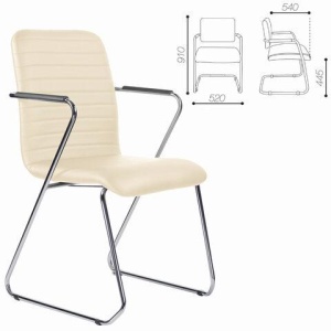 Кресло для приемных и переговорных BRABIX "Visit CF-101", хром, экокожа, бежевое, 532560