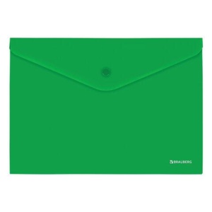 Папка-конверт с кнопкой BRAUBERG "SUPER", А4, матовая непрозрачная, зеленая, ПРОЧНАЯ 0,2 мм, 272877