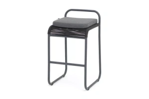 "Ането" стул барный плетеный из роупа, каркас алюминий темно-серый (RAL7024) муар, роуп темно-серый круглый, ткань темно-серая 027цвет Темно-серый