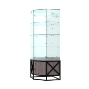 Витрина стеклянная "ЛОФТ СТИЛЬ" угловая №16 пятигранная (с дверкой, задние стенки - зеркало), Ясень Анкор темный - U31105