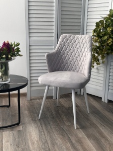 Стул ГЕРМАН (HERMAN) СВЕТЛО-СЕРЫЙ  BM-4, велюр / белый каркас