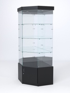 Витрина стеклянная "ИСТРА" угловая №114 пятигранная (без дверки, задние стенки - зеркало), Черный
