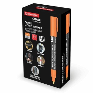 Маркер меловой CHALK LIQUID MARKER, ОРАНЖЕВЫЙ, 3 мм, стираемый, BRAUBERG "CHALK", 152591