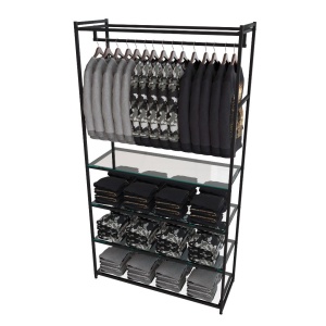 Стеллаж для одежды в стиле Лофт AС22120-19-Ч со стеклом (220х120х45)