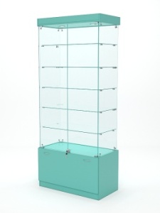 Витрина стеклянная "КРИСТАЛЛ" №501 (с дверками, задняя стенка - стекло), Тиффани Аква