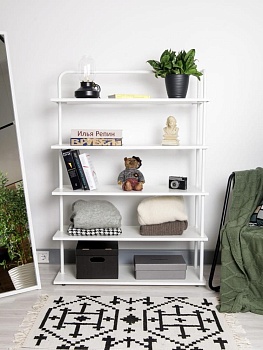 Стеллаж Отрада широкий с 5 полками из ЛДСП, 900х330х1260Н, белый/белый