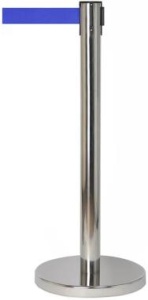 Стойка ограждения с вытяжной лентой (синяя), 5 м., сталь нержавеющая