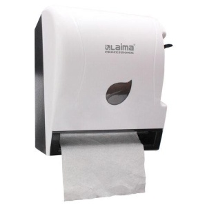 Диспенсер для полотенец в рулонах LAIMA PROFESSIONAL ECO (H1), механический, с рычагом, белый, ABS-пластик, 606549