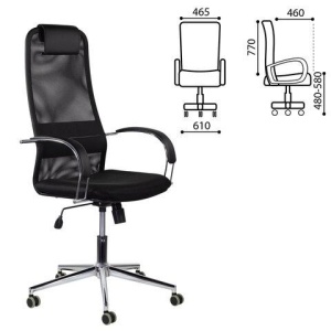 Кресло офисное BRABIX "Pilot EX-610 CH" premium, хром, ткань-сетка, черное, 532417