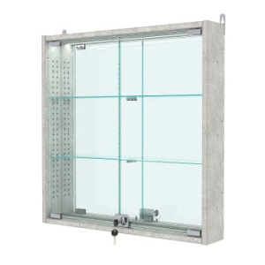 Витрина настенная с регулировочными полками №1-4АУ-РЕГ с зеркалом и с подсветкой, Метрополитан Грей