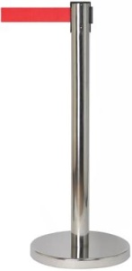Стойка ограждения с вытяжной лентой (красная), 5 м., сталь нержавеющая