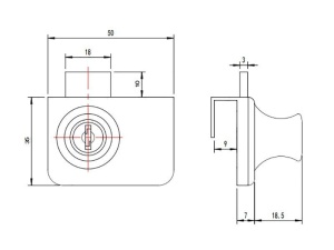 Замок мебельный для двух стеклянных дверей с ответной планкой, сталь, хром, №805