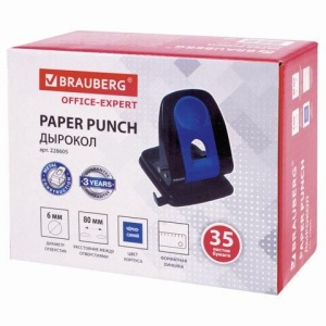 Дырокол металлический BRAUBERG "Office Expert", до 35 листов, черно-синий, 228605