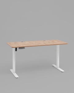 Стол с регулировкой высоты, 1 мотор, память 3 уровня высоты,белый, 140*60 см, светлое дерево