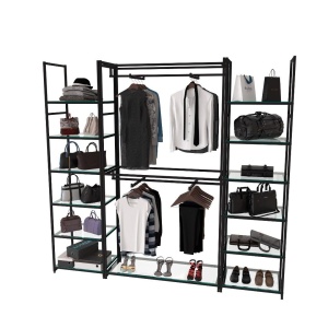 Стеллаж для одежды КС-22-20.20.05 со стеклом комбинированный