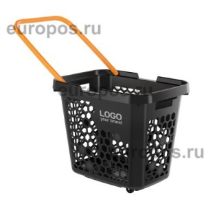 Корзина-тележка пластиковая TECHNO XL, 80 литров, черная, ручка оранжевая