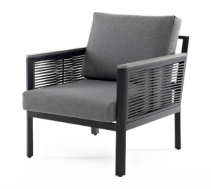 "Сан Ремо" кресло плетеное из роупа садовое, каркас алюминий темно-серый, роуп серый, ткань сераяцвет Серый