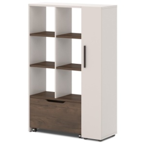 Стеллаж комбинированный с выкатным ящиком к рабочему месту T-761 л/пр Лавана - Lavana цвет Таксония темная и Бежевый песок