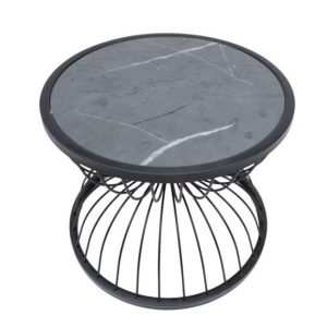 Стол журнальный PLAIN серый мрамор, черный металл