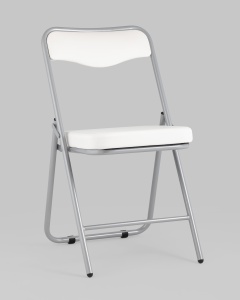 Складной стул Джонни экокожа белый каркас металлик