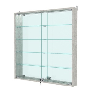 Витрина настенная с регулировочными полками №4-4АУ-РЕГ с зеркалом и с подсветкой, Метрополитан Грей