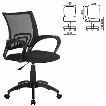 Кресло BRABIX "Fly MG-396", с подлокотниками, сетка, черное, 532083
