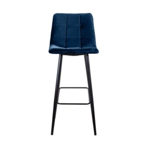 Стул барный UNO бархат синий / чёрный конус