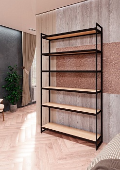 Стеллаж лофт ПД-2012Ч с полками ЛДСП цвета дуб