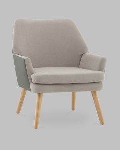 Кресло Харви серый с серой экокожей деревянные ножки