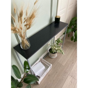 Журнальный столик искусственный камень гранит черный/каркас серый