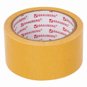 Клейкая двусторонняя лента 50 мм х 10 м, ТКАНЕВАЯ ОСНОВА, BRAUBERG, 606427