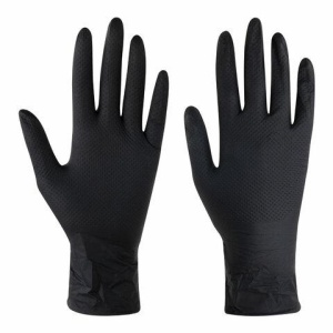 Перчатки нитриловые сверхпрочные с текстурой SFM MEGA TEX BLACK, Германия, 25 пар (50 штук), размер 6-7, S (малый)
