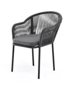 "Лион" стул плетеный из роупа, каркас алюминий серый (RAL7022) муар, роуп серый круглый, ткань серая 017цвет Серый